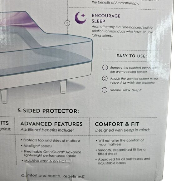 PureCare 5-Sided Cal King Mattress Protector Aromatherapy Universal Depth GG3500 - Picture 5 of 8